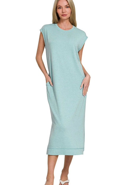French Terry Sleeveless Round Neck Midi Dress — Livostyle
