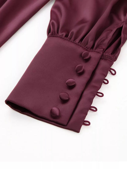 V-Neck Puff Sleeve Button-Down Midi Dress – photo 11