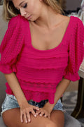 Stylish Crochet Top with Puff Sleeves and Square Neckline — Livostyle