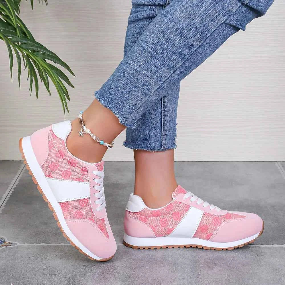 Stylish Contrast Round Toe, Flat PU Leather Sneakers
