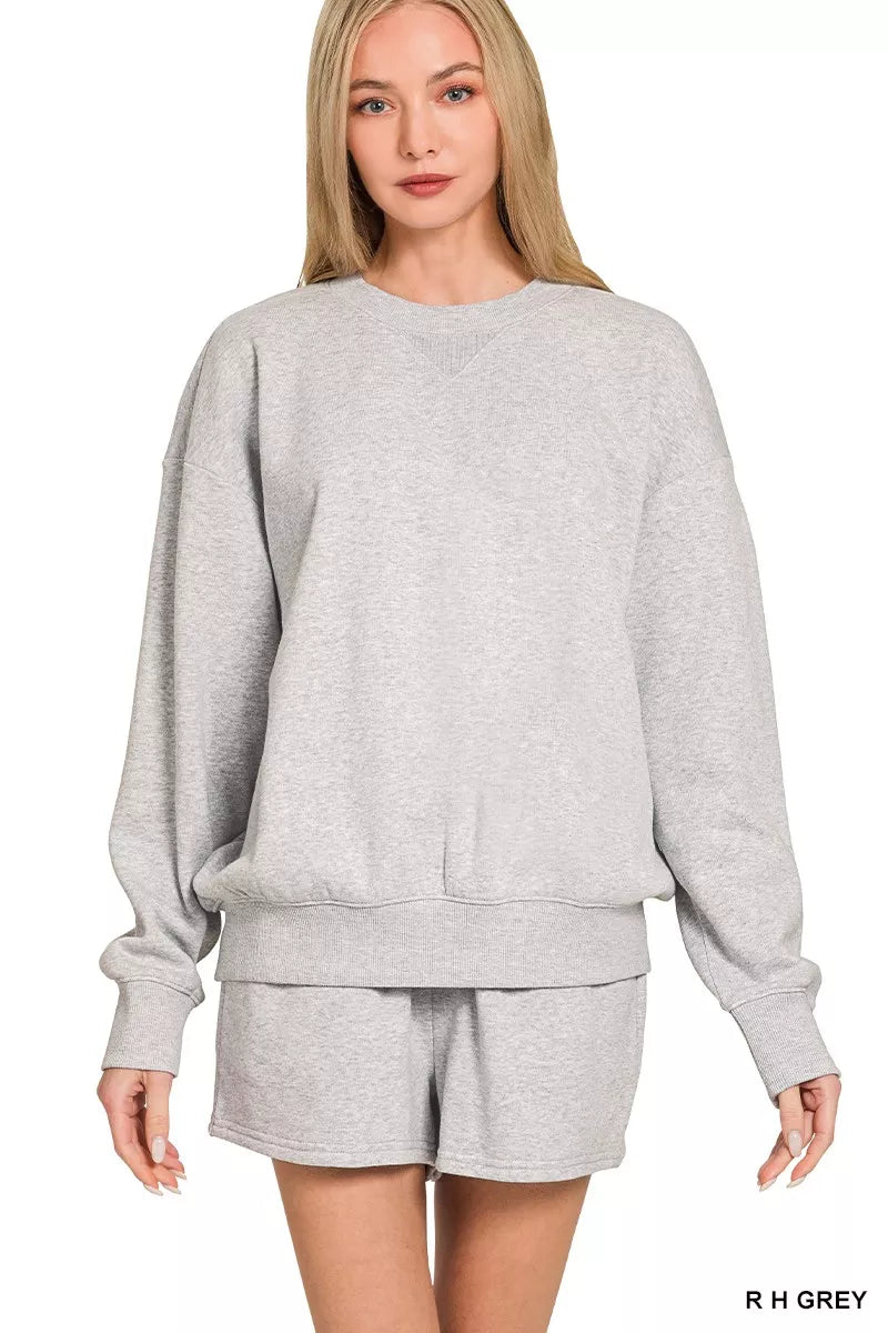 Fleece Long Sleeve Sweatshirts & Shorts Set in R H GREY