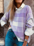 Plaid Round Neck Long Sleeve Sweater — Livostyle