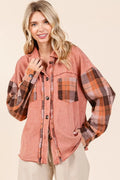 Button Down Contrast Plaid Patchwork Shacket — Livostyle