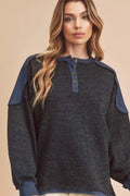 Casual Sweatshirt with Side Slits & Contrast Shoulders — Livostyle