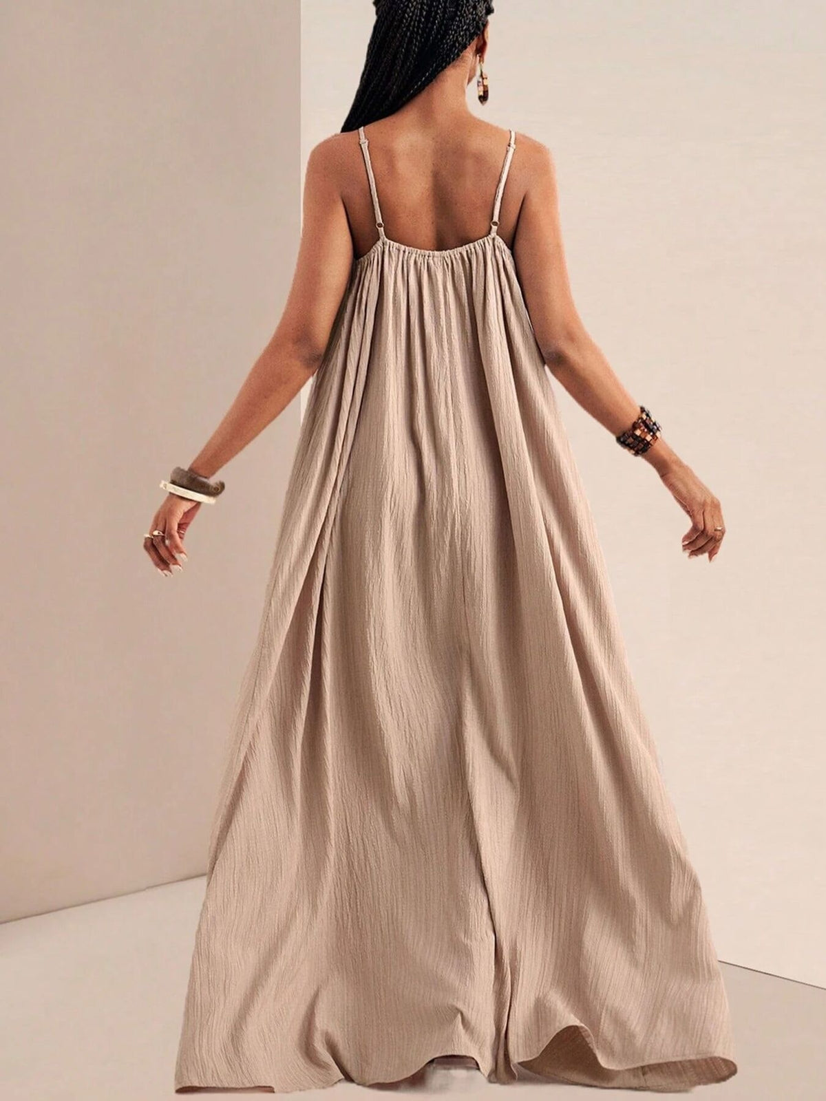 Spaghetti Strap Flowy Ruched Maxi Dress – photo 6