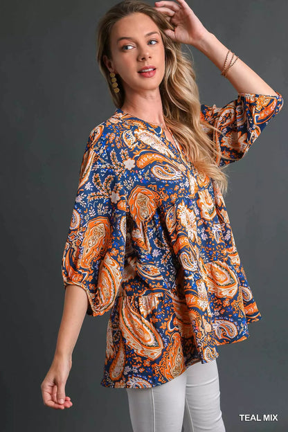 Mix Paisley Boho Tunic Blouse detail — Livostyle