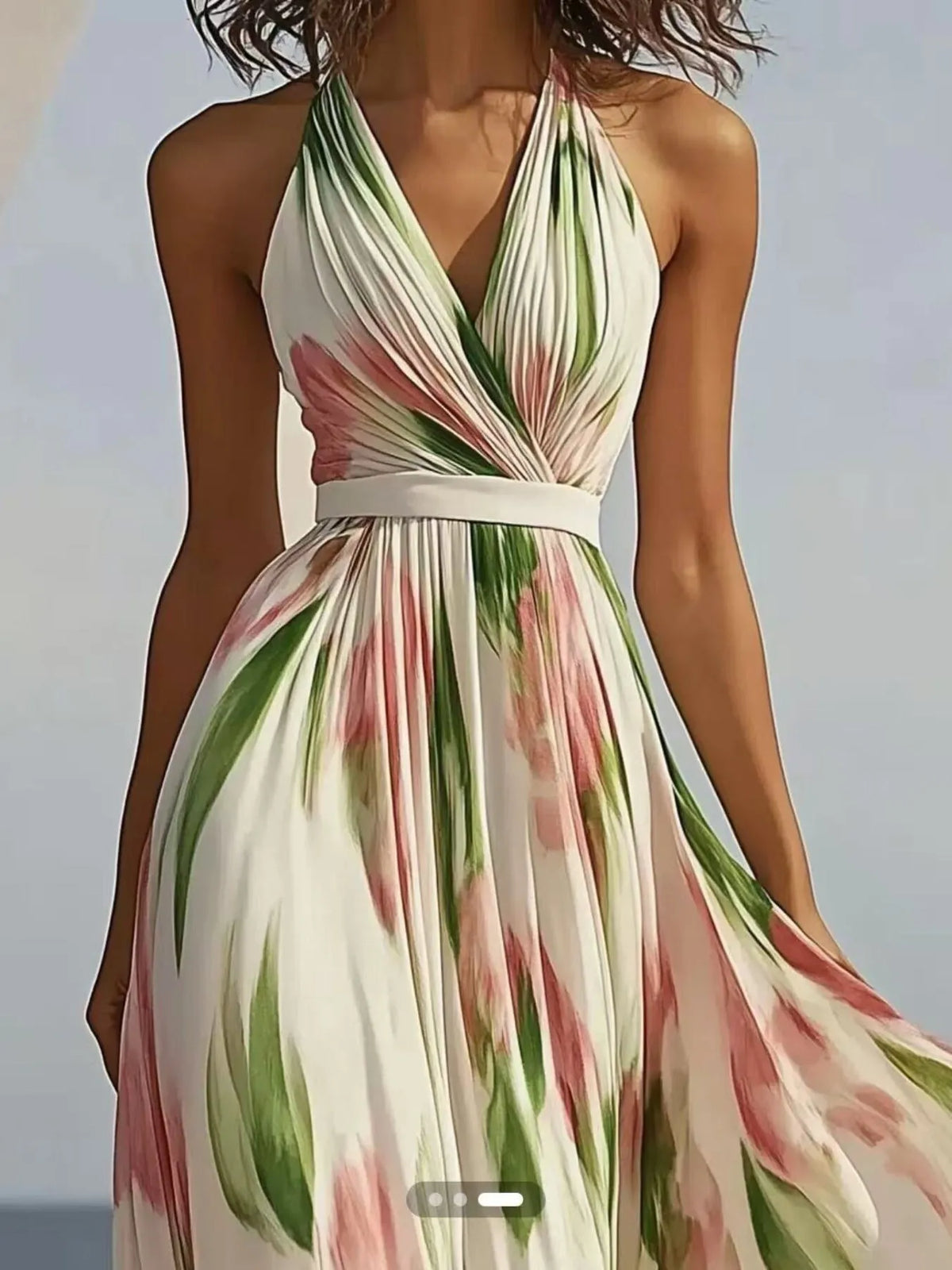 Floral Halter Neck Smocked Maxi Dress with Tie – photo 2