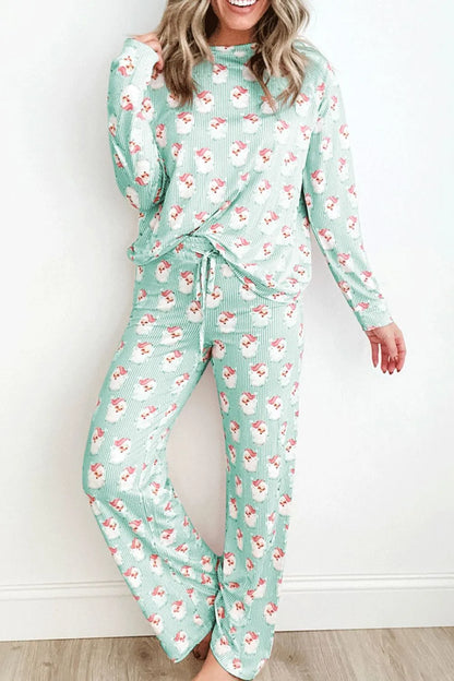 Santa Print Long Sleeve Top and Pants Lounge Set — Livostyle