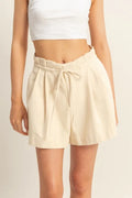 High-Waisted Washed Twill Paperbag Shorts — Livostyle