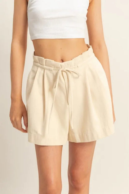 High-Waisted Washed Twill Paperbag Shorts — Livostyle