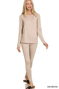Microfiber Round Neck Top and Leggings Set in ASH MOCHA