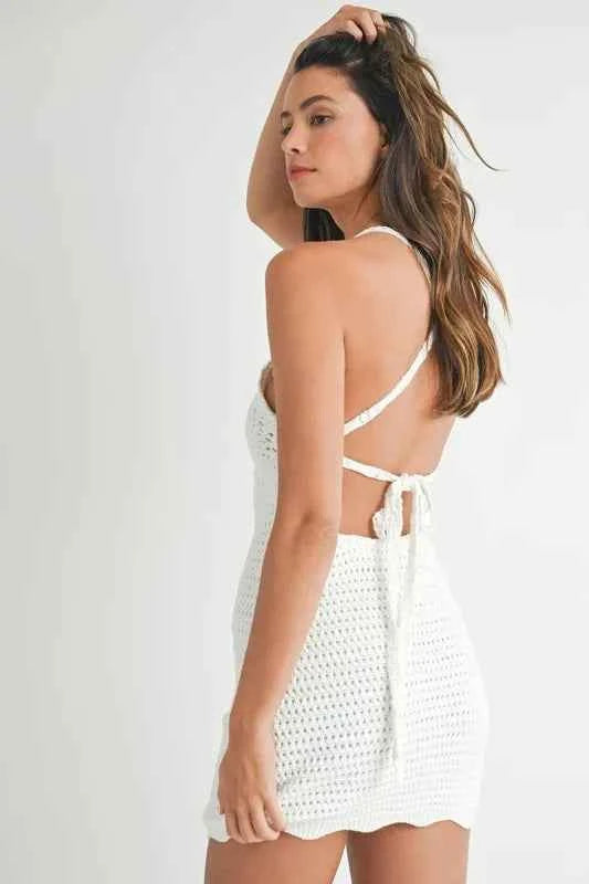 MABLE Crochet Crisscross Spaghetti Strap Mini Dress