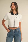 Button Down Contrast Collared Knit Cardigan — Livostyle