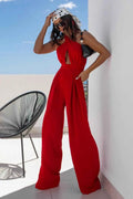 Halter Neck Wide Leg Jumpsuit with Keyhole Detail — Livostyle