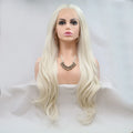 24" Lace Front Synthetic Wig in Platinum Blonde, Long Wavy — Livostyle
