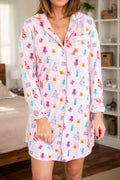 Printed Collared Neck Long Sleeve Lounge Dress — Livostyle