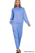 Scuba Mock Neck Sweatshirt and Joggers Set in CORNFLOWER BLUE