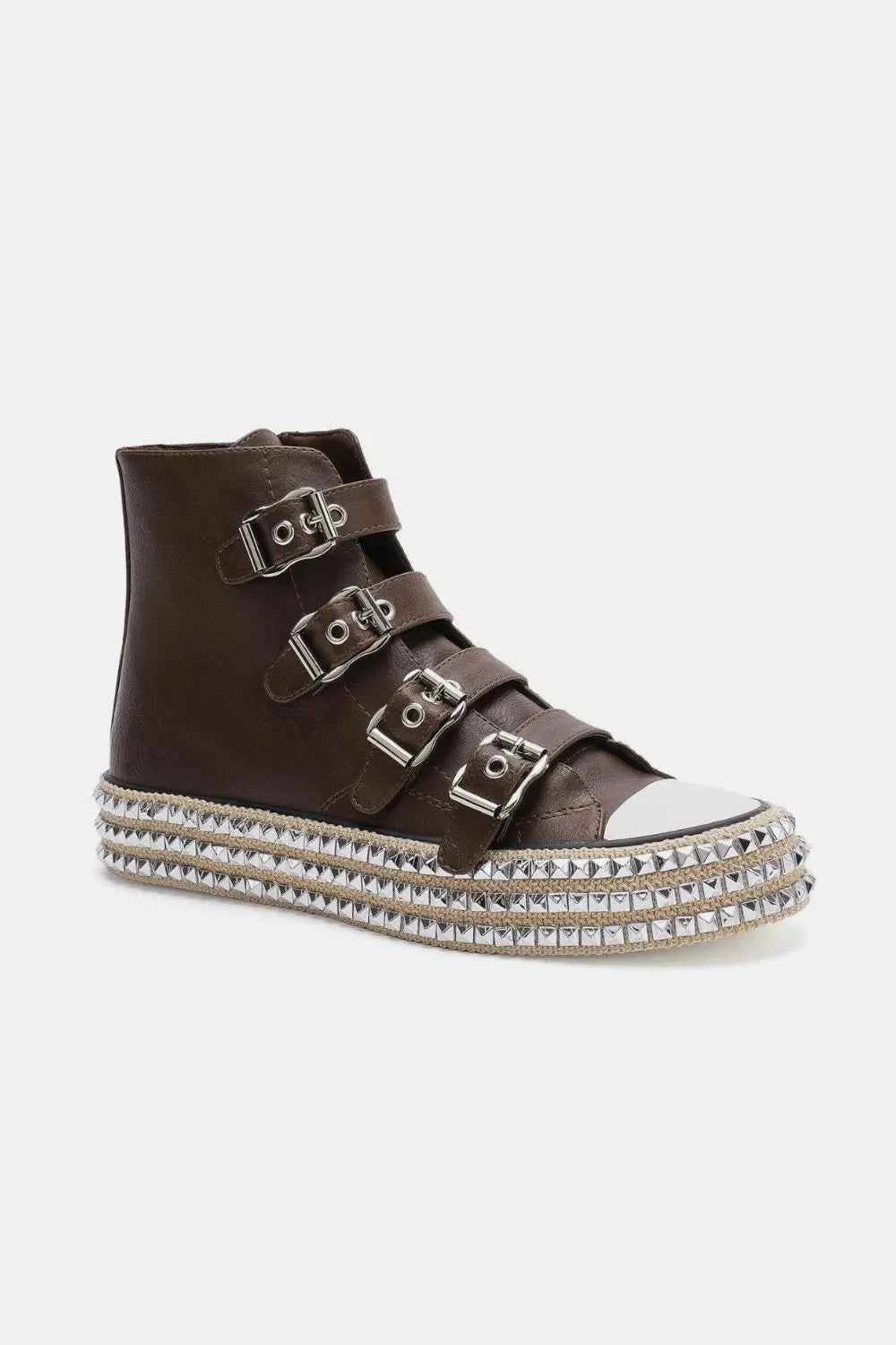 Trendy Punk-Inspired Multi-Buckle Studded Platform Sneakers