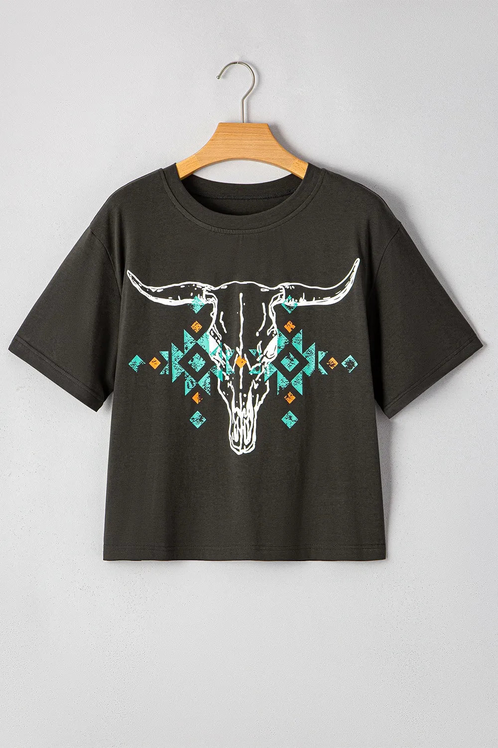 Bull Head Skull Round Neck Short Sleeve T Shirt styling — Livostyle