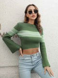 Ribbed Color Block Round Neck Cropped Sweater — Livostyle