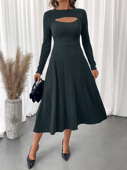 Ribbed Knit Cutout Long Sleeve Midi Dress – photo 4