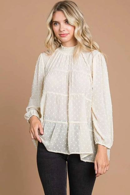 Swiss Dot Smocked Blouse: Elegance & Comfort — Livostyle