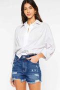 High Rise Frayed Hem Denim Shorts — Livostyle