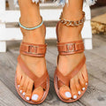 Brown Faux Leather Thong Toe Loop Flat Sandals — Livostyle