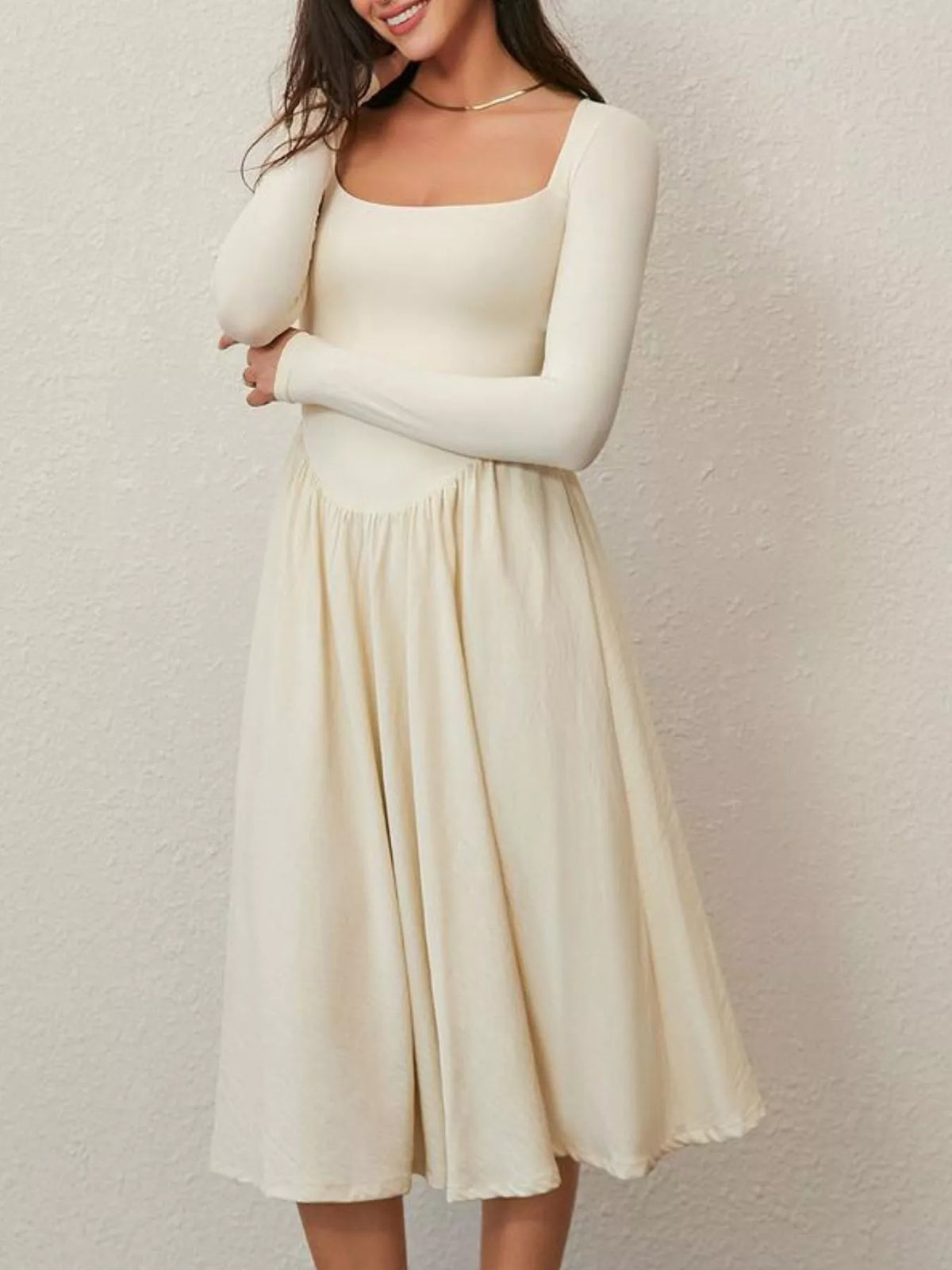 Square Neck Long Sleeve Midi Dress in Cotton Blend – photo 6