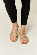 Elegant Rhinestone Embellished Crisscross Flat Sandals — Livostyle