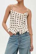 Crisscross Ruffled Hem Polka Dot Cami — Livostyle