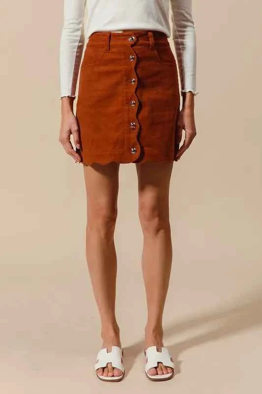 SO ME Scallop Buttoned Front Corduroy Mini Skirt