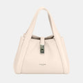 Faux Leather Bucket Bag with Adjustable Shoulder Strap in Beige