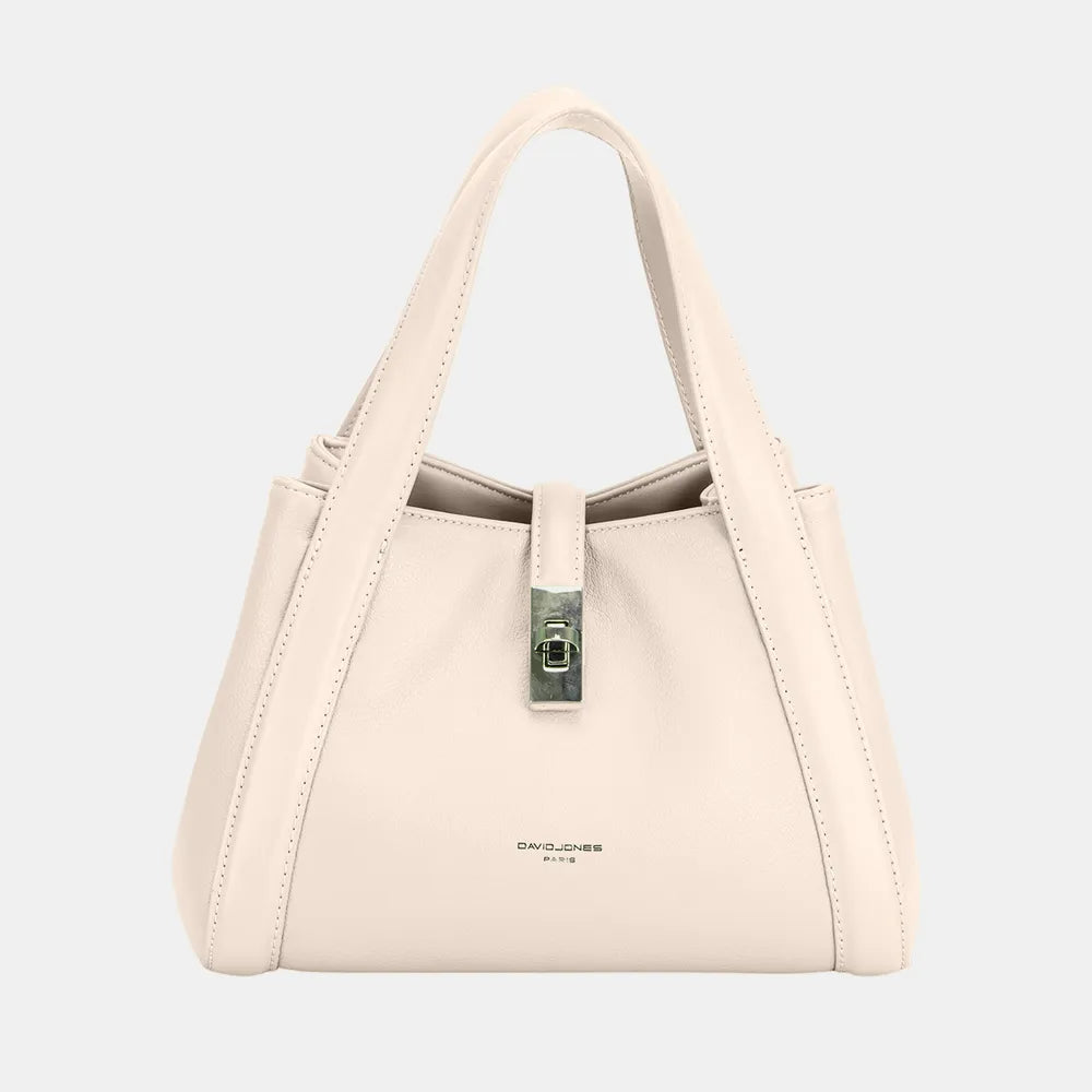 Faux Leather Bucket Bag with Adjustable Shoulder Strap in Beige
