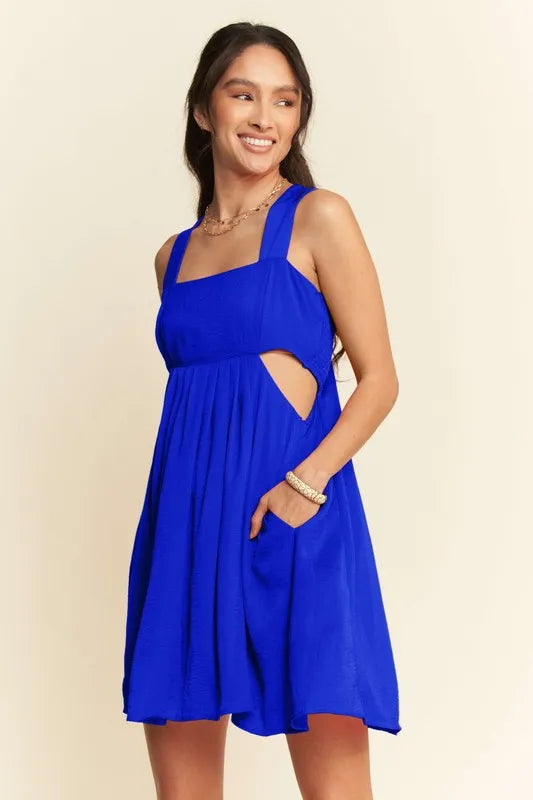 Cobalt Washed Satin Cutout Bandeau Mini Dress