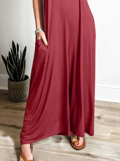 Sleeveless V-Neck Jumpsuit with Pockets – photo 2