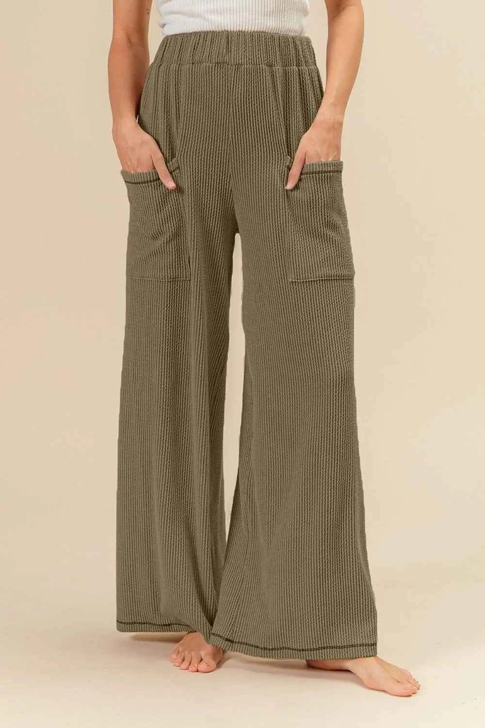 2tone Cord Rib Waist Band Side Pocket Pants — Livostyle
