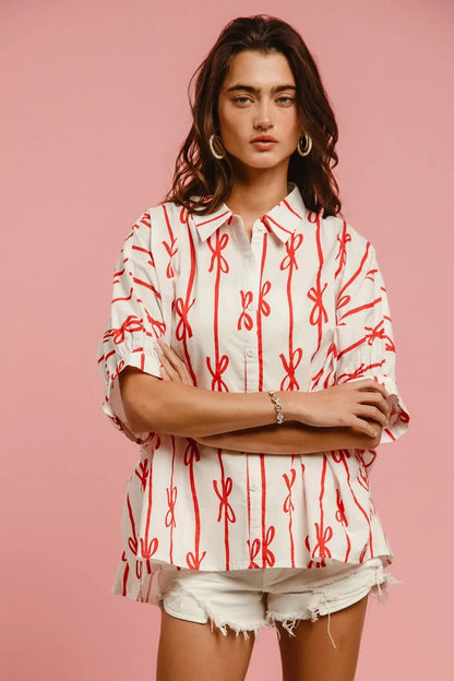 Chic Bow-Ribbon Woven Button-Down Shirt: Versatile & Stylish — Livostyle