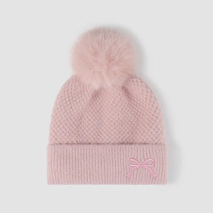 Thermal Bow Knit Hat with Pompom — Livostyle