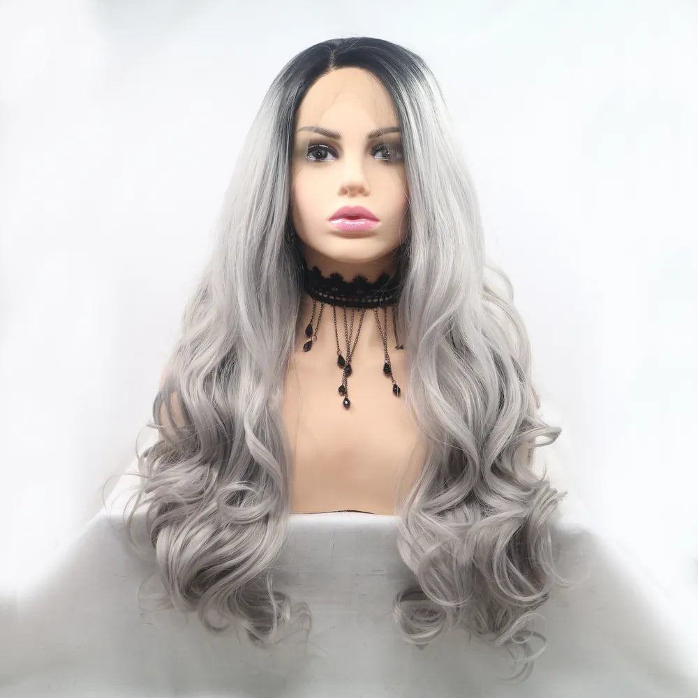 24" Lace Front Synthetic Wig in Black Ombre, Long Wavy — Livostyle