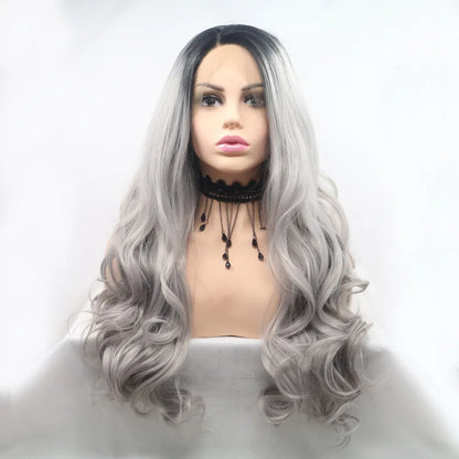 24" Lace Front Synthetic Wig in Black Ombre, Long Wavy — Livostyle