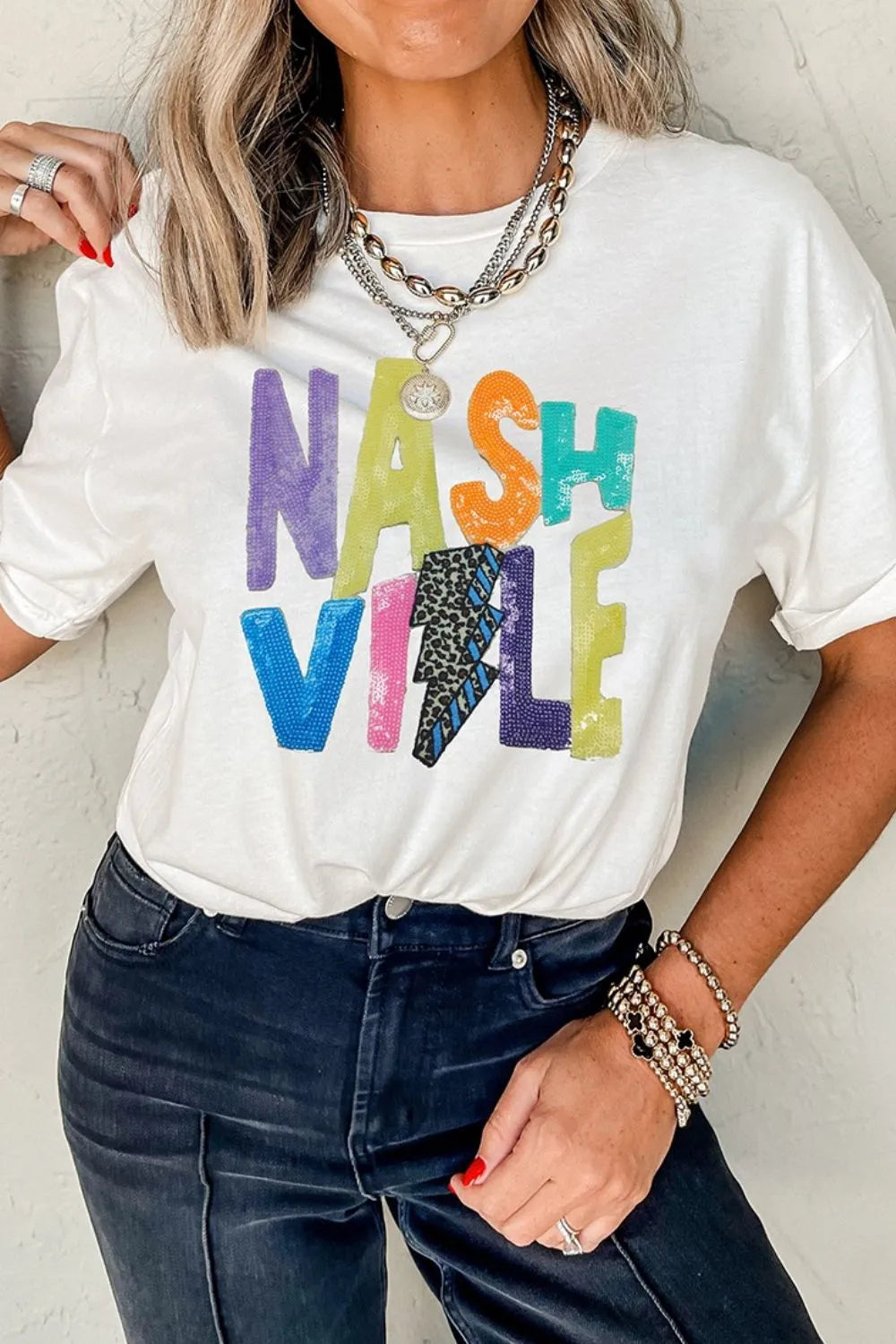 Lightening NASHVILLE Sequin Round Neck T-Shirt – photo 3