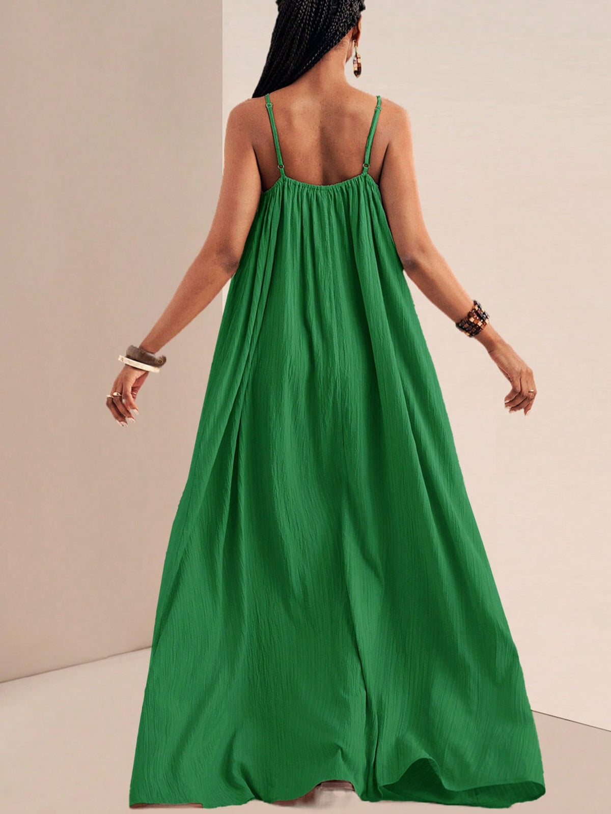 Spaghetti Strap Flowy Ruched Maxi Dress – photo 17