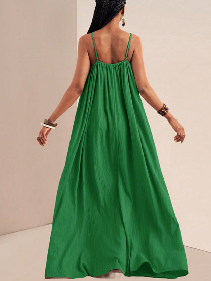 Spaghetti Strap Flowy Ruched Maxi Dress – photo 17