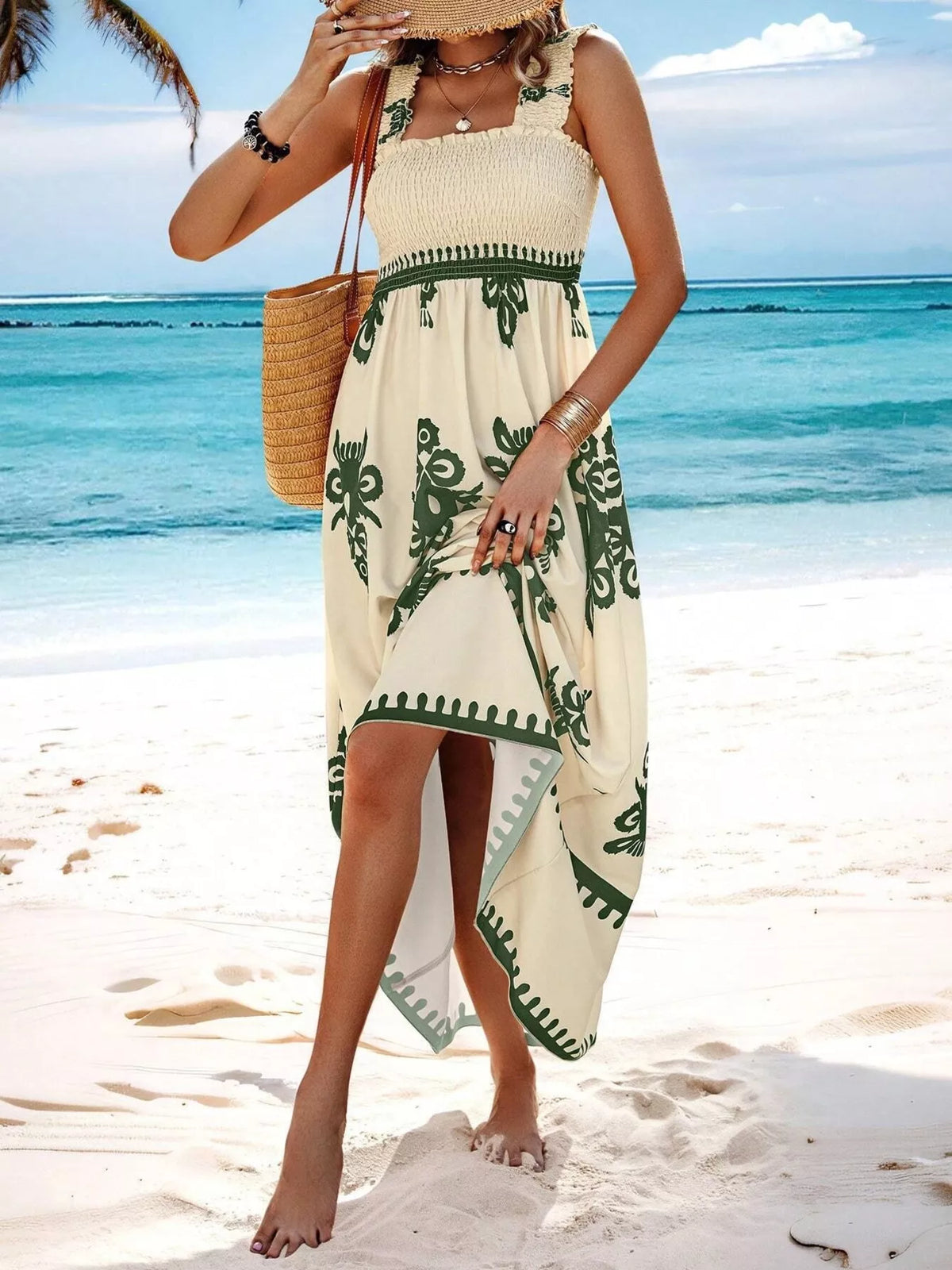 Smocked Printed Square Neck Ruffle Maxi Dress – photo 9