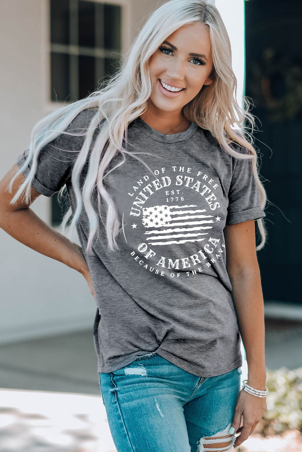 US Flag Graphic Short Sleeve Tee back view — Livostyle