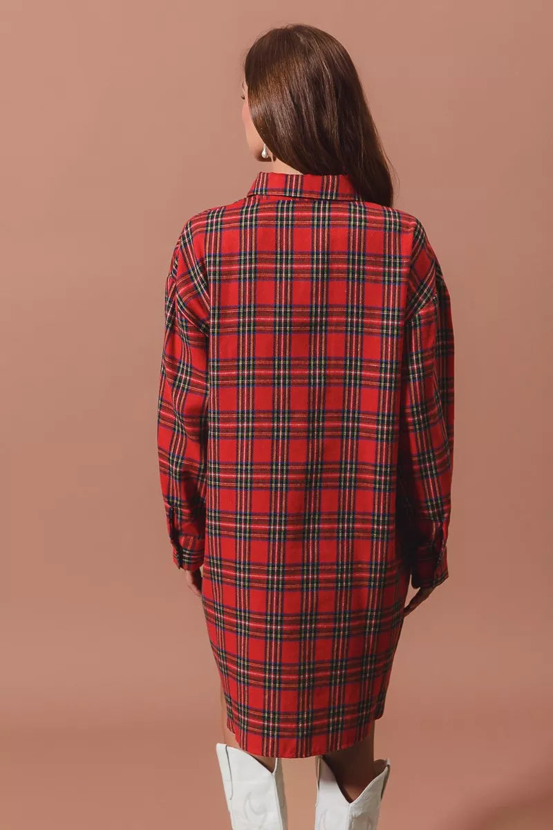 Christmas Checker Plaid Button Up Shirt Dress – photo 9