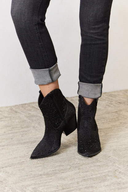 Stylish Rhinestone Ankle Cowboy Boots — Livostyle