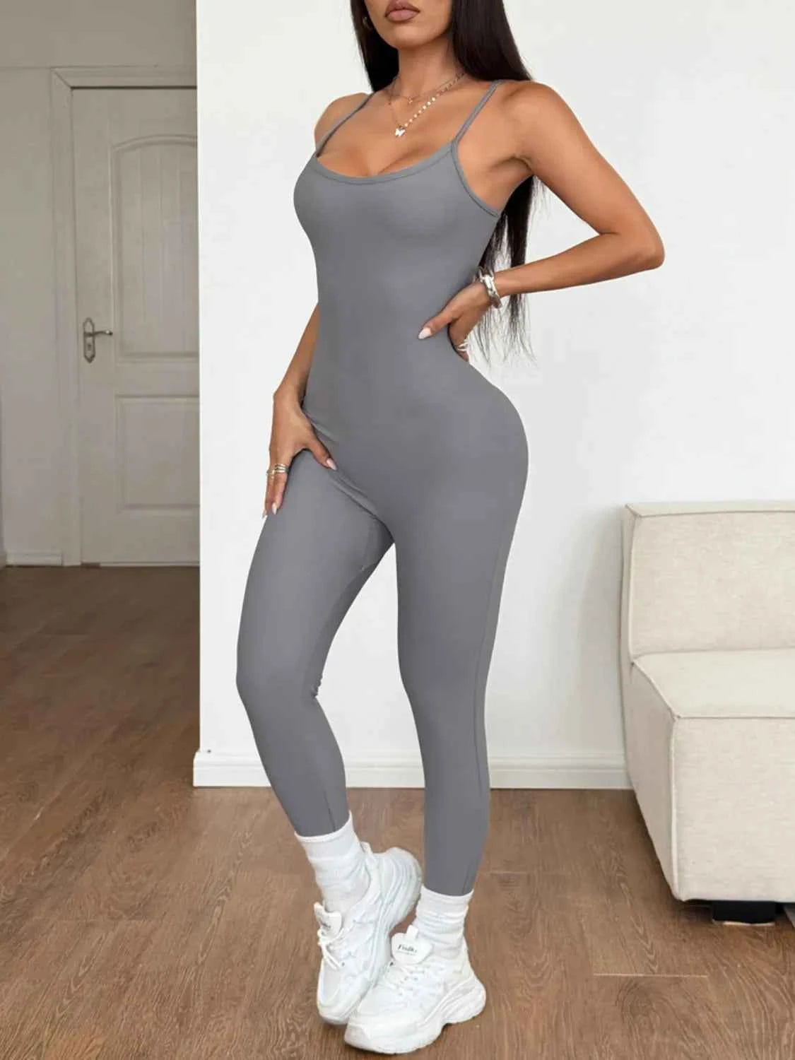 Spaghetti Strap Scoop Neck Bodycon Jumpsuit