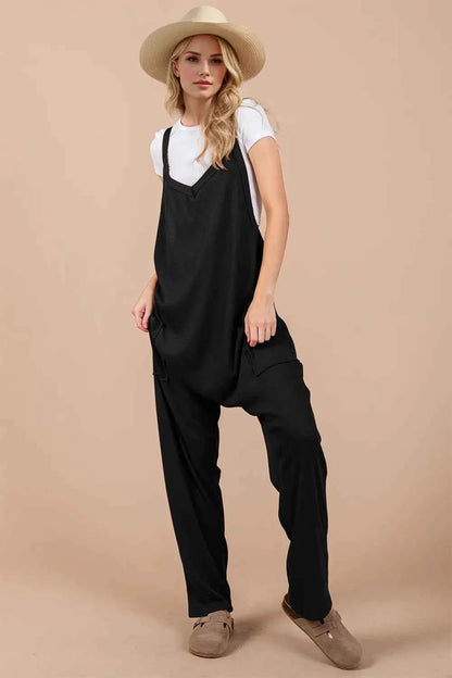 Oh V-Neck Wide Strap Overalls with Pockets — Livostyle